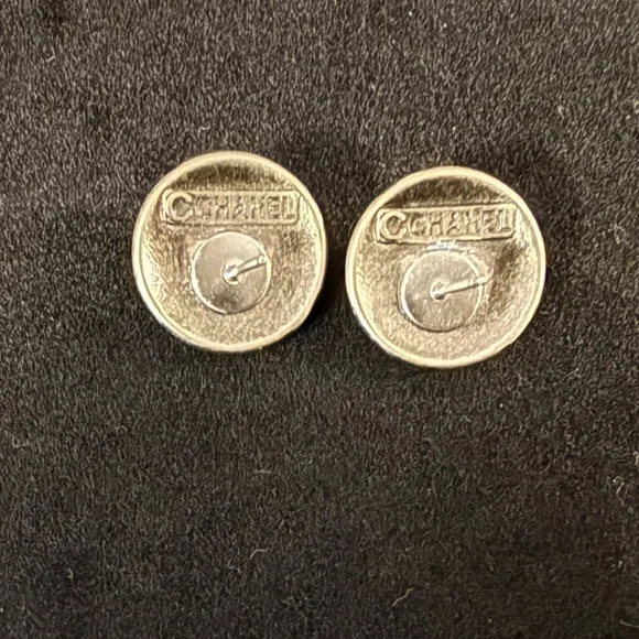 Gun Metal Silver and Pearl Chanel Button Earrings - Picture 3 of 4